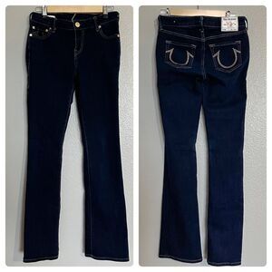 True Religion Becca Bootcut Jeans w/ Gold Studded Logo Sz 28 (women 6) Dark Wash